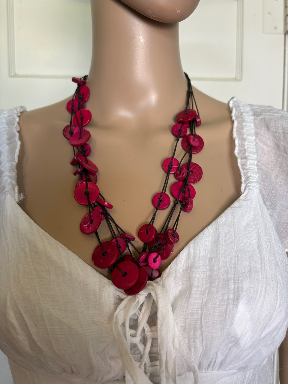 Handcrafted Fuchsia Disc Multi-Strand Necklace